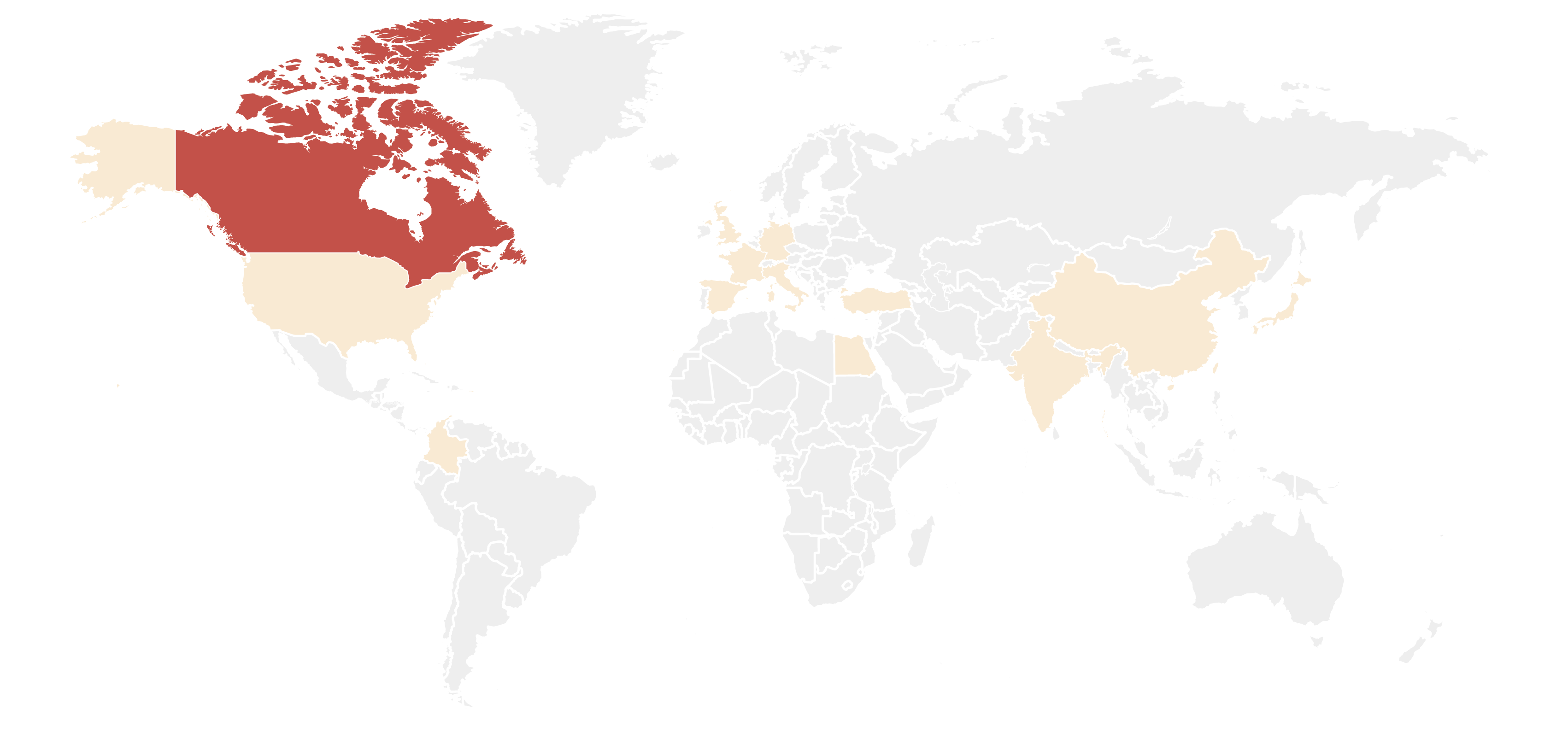 A map of the countries that participated in a survey about ITP symptoms,
how ITP affects people’s daily lives, and treatment