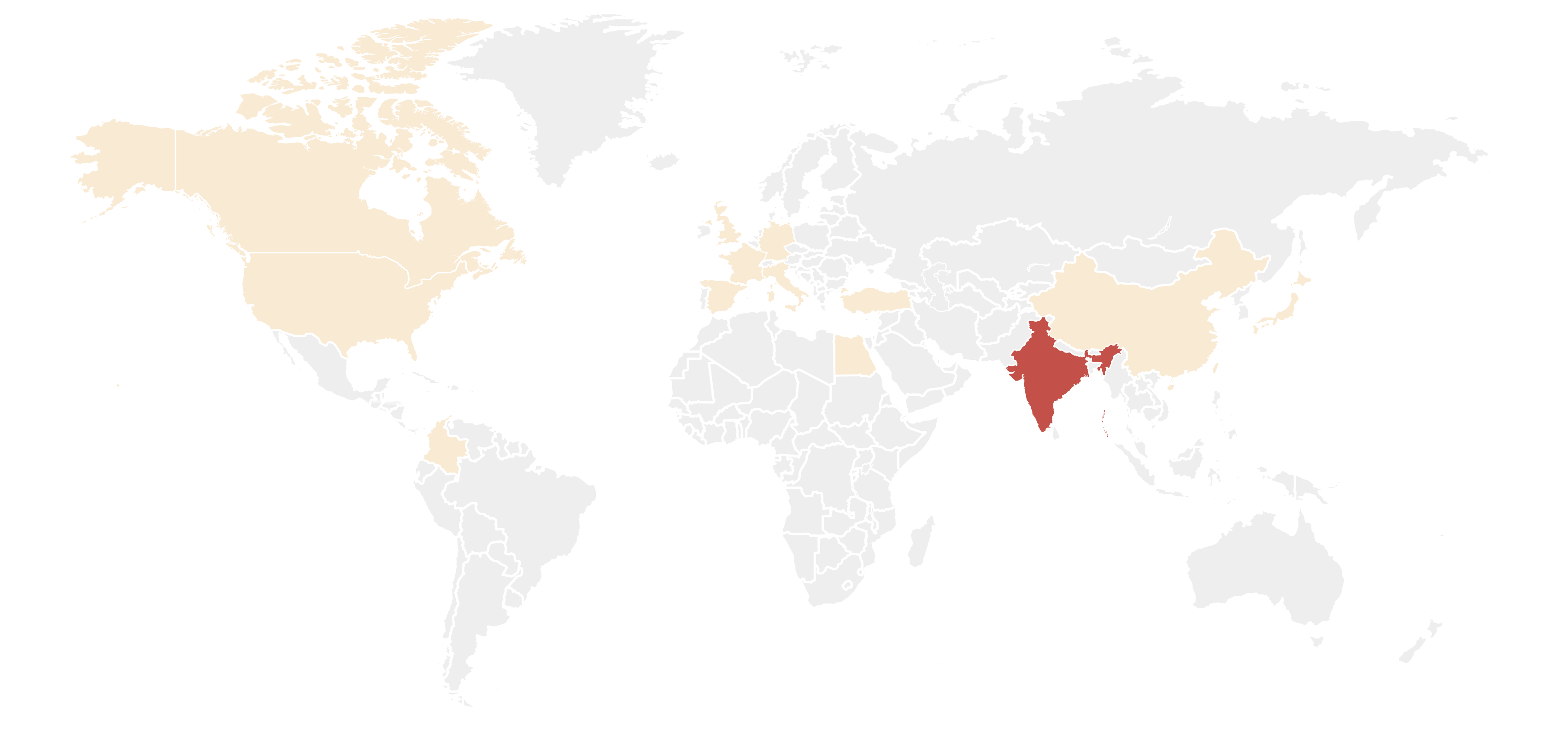 A map of the countries that participated in a survey about ITP symptoms,
how ITP affects people’s daily lives, and treatment