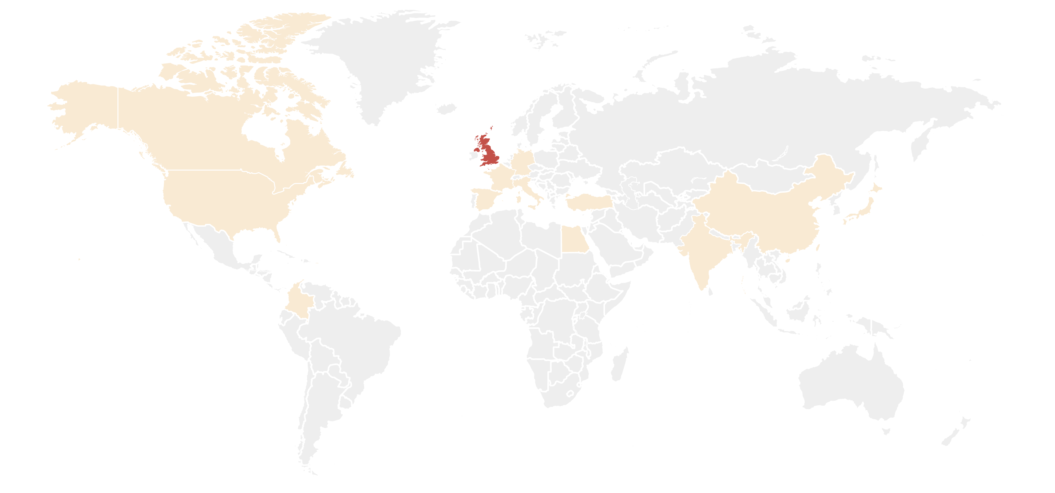 A map of the countries that participated in a survey about ITP symptoms,
how ITP affects people’s daily lives, and treatment