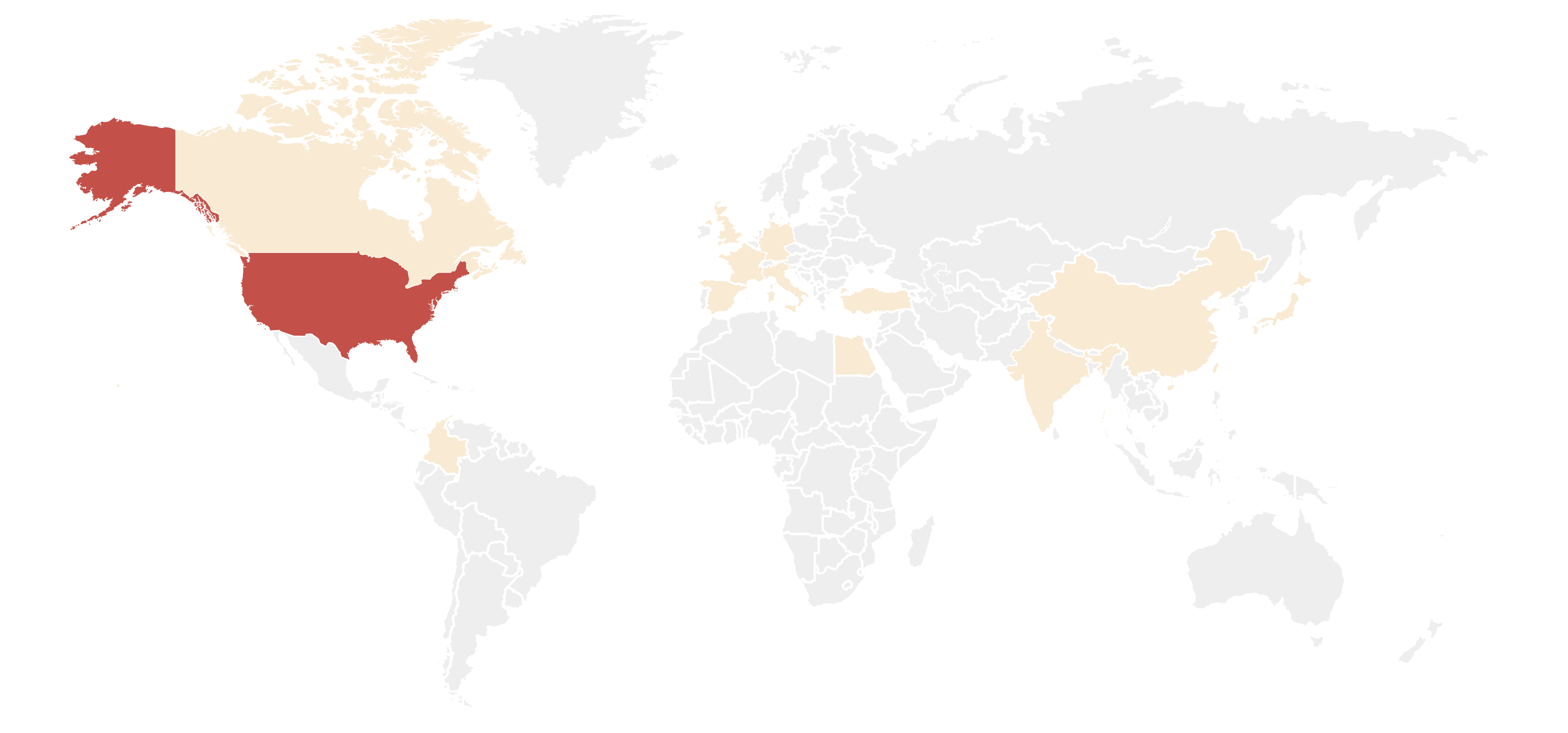 A map of the countries that participated in a survey about ITP symptoms,
how ITP affects people’s daily lives, and treatment